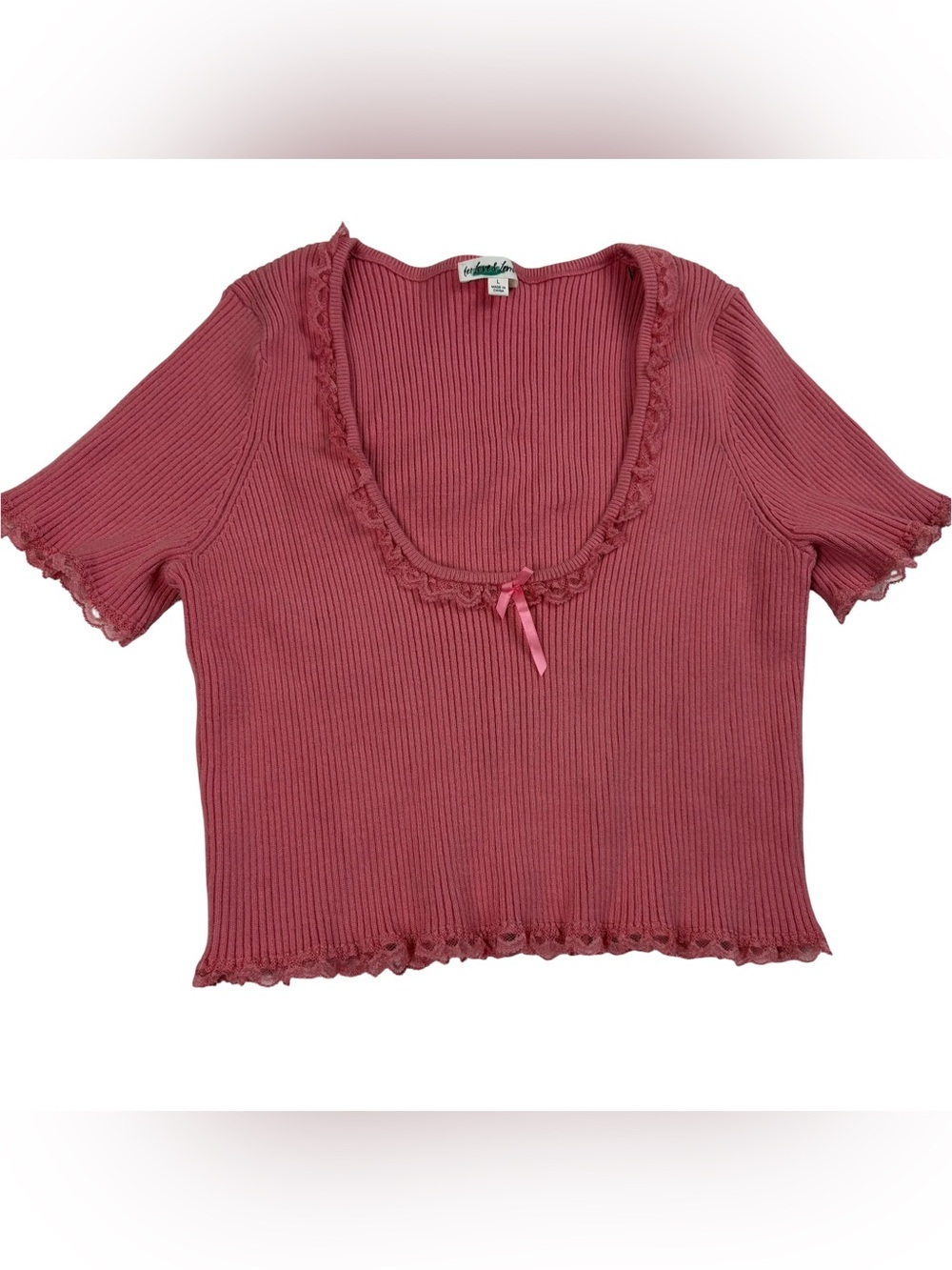 For Love And Lemons Calla Knit Top Pink Bow Size Large Coquette Victorias Secret - Picture 2 of 6